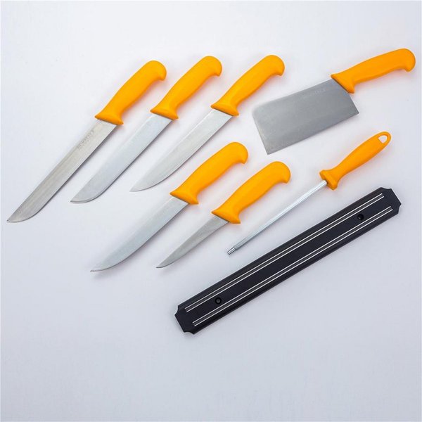 HOOZ Messer-Set Fleischermesser Set 8-teilig Profi Messer mit Magnetleiste & Wetzstahl (8-tlg), 8-teiliges Fleischermesser Set mit Wetzstahl und Magnetleiste