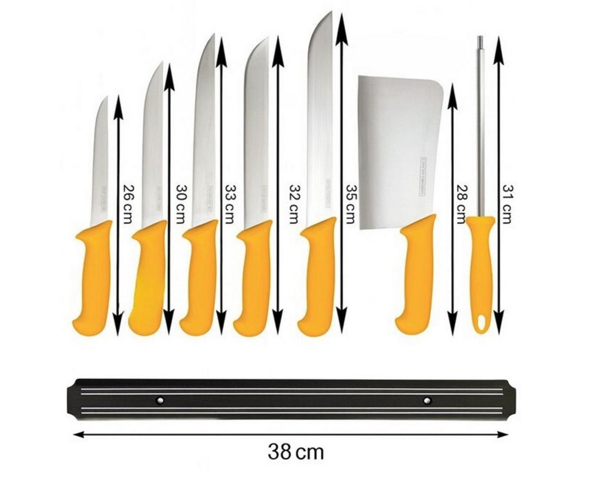 HOOZ Messer-Set Fleischermesser Set 8-teilig Profi Messer mit Magnetleiste & Wetzstahl (8-tlg), 8-teiliges Fleischermesser Set mit Wetzstahl und Magnetleiste – Bild 2 von 5