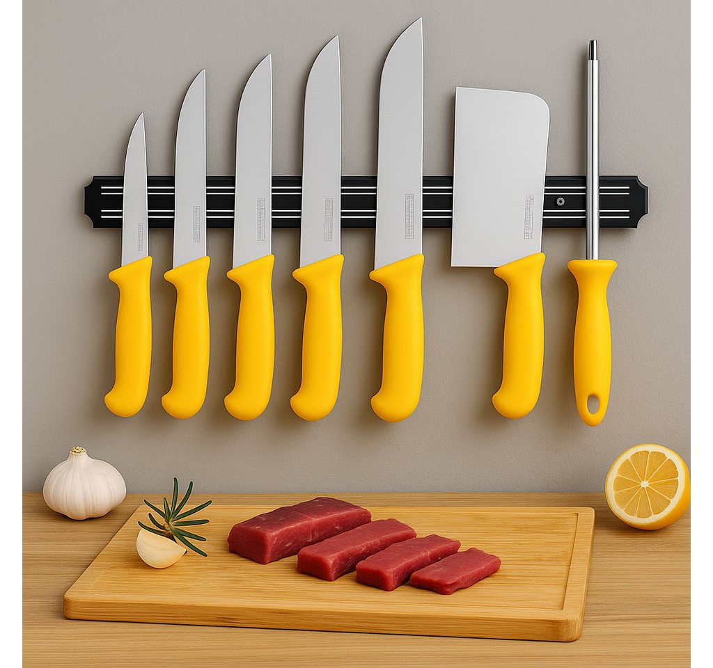 HOOZ Messer-Set Fleischermesser Set 8-teilig Profi Messer mit Magnetleiste & Wetzstahl (8-tlg), 8-teiliges Fleischermesser Set mit Wetzstahl und Magnetleiste – Bild 3 von 5