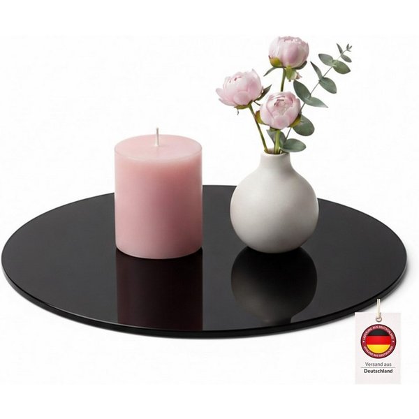 HOOZ Servierplatte Glasablage Ø 40 cm Sicherheitsglas 6mm – Tisch & Deko Rund Schwarz, ESG Glas, (Dekoplatte Glas, 1-tlg., pflegeleichte Glasplatte), Präsentati