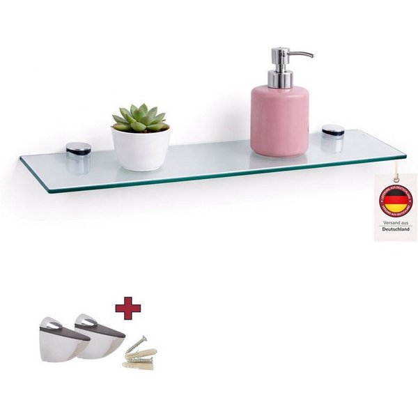HOOZ Wandregal Glasregal, Wandablage ESG 18cm tief, rechteckig, inkl. Halter 30-100cm, Regal Glas, Platzsparende Wandboard für Dusche, Bad, Küche oder Wohnraum