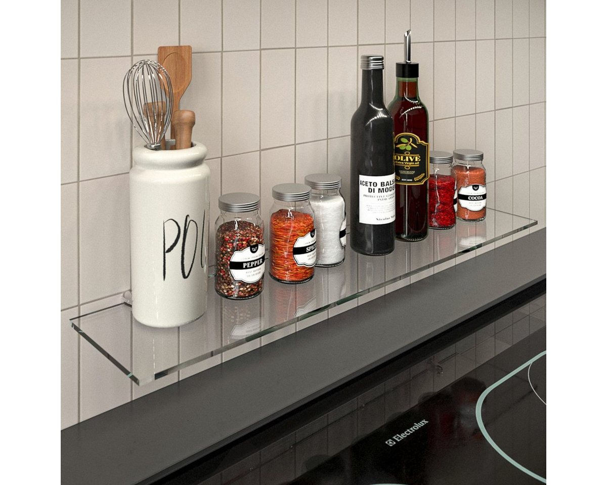 HOOZ Wandregal Glasregal, Wandablage ESG 18cm tief, rechteckig, inkl. Halter 30-100cm, Regal Glas, Platzsparende Wandboard für Dusche, Bad, Küche oder Wohnraum – Bild 5 von 5