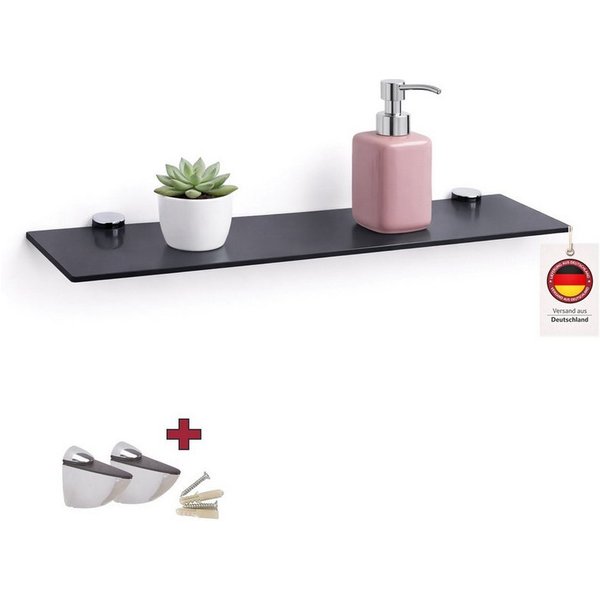 HOOZ Wandregal Glasregal, Wandablage ESG 18cm tief, rechteckig, inkl. Halter 30-100cm, Regal Glas, Platzsparende Wandboard für Dusche, Bad, Küche oder Wohnraum