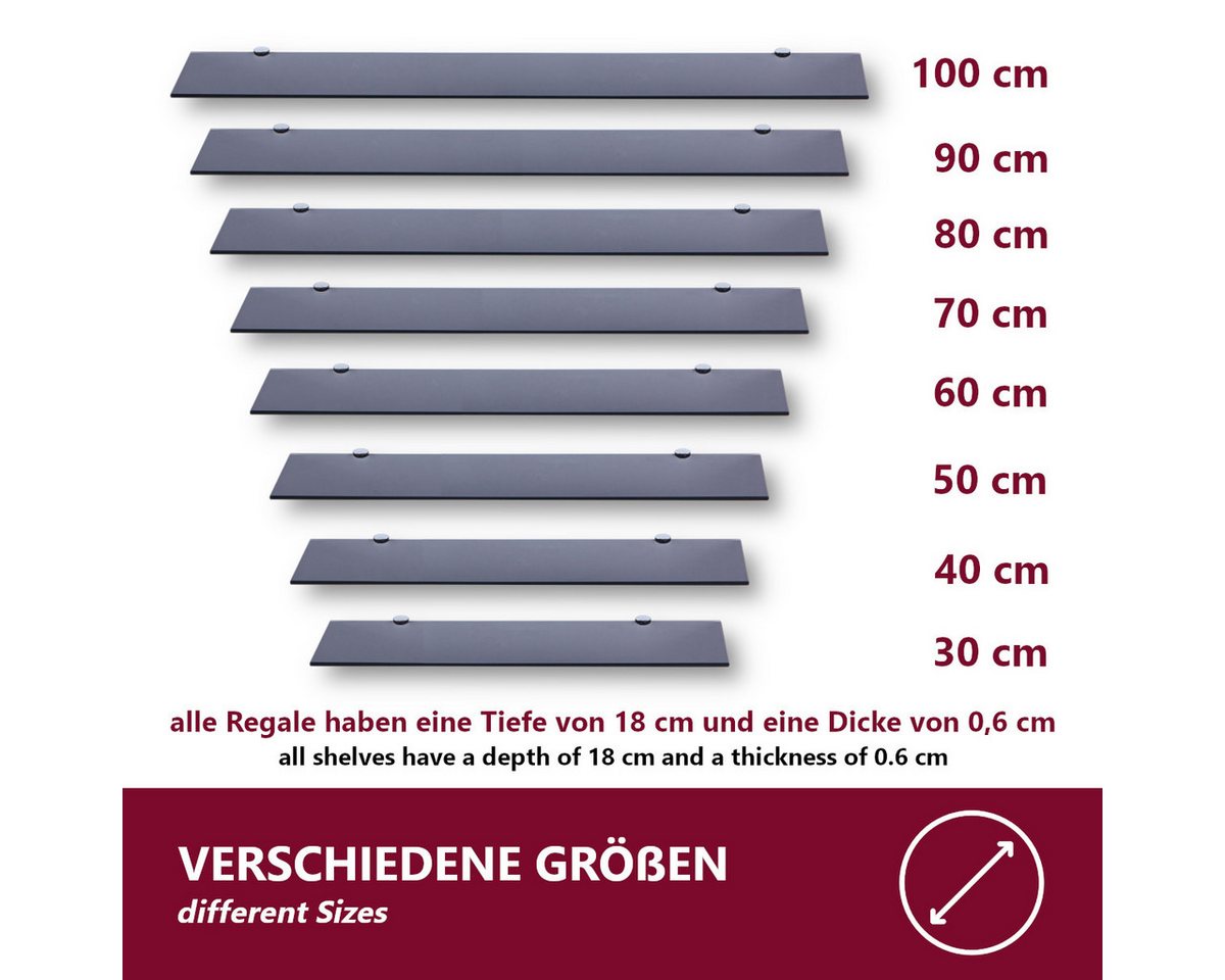 HOOZ Wandregal Glasregal, Wandablage ESG 18cm tief, rechteckig, inkl. Halter 30-100cm, Regal Glas, Platzsparende Wandboard für Dusche, Bad, Küche oder Wohnraum – Bild 2 von 5