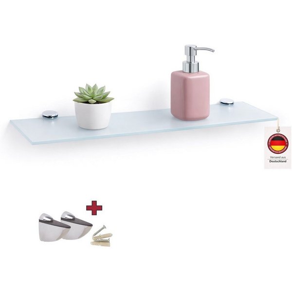 HOOZ Wandregal Glasregal, Wandablage ESG 18cm tief, rechteckig, inkl. Halter 30-100cm, Regal Glas, Platzsparende Wandboard für Dusche, Bad, Küche oder Wohnraum