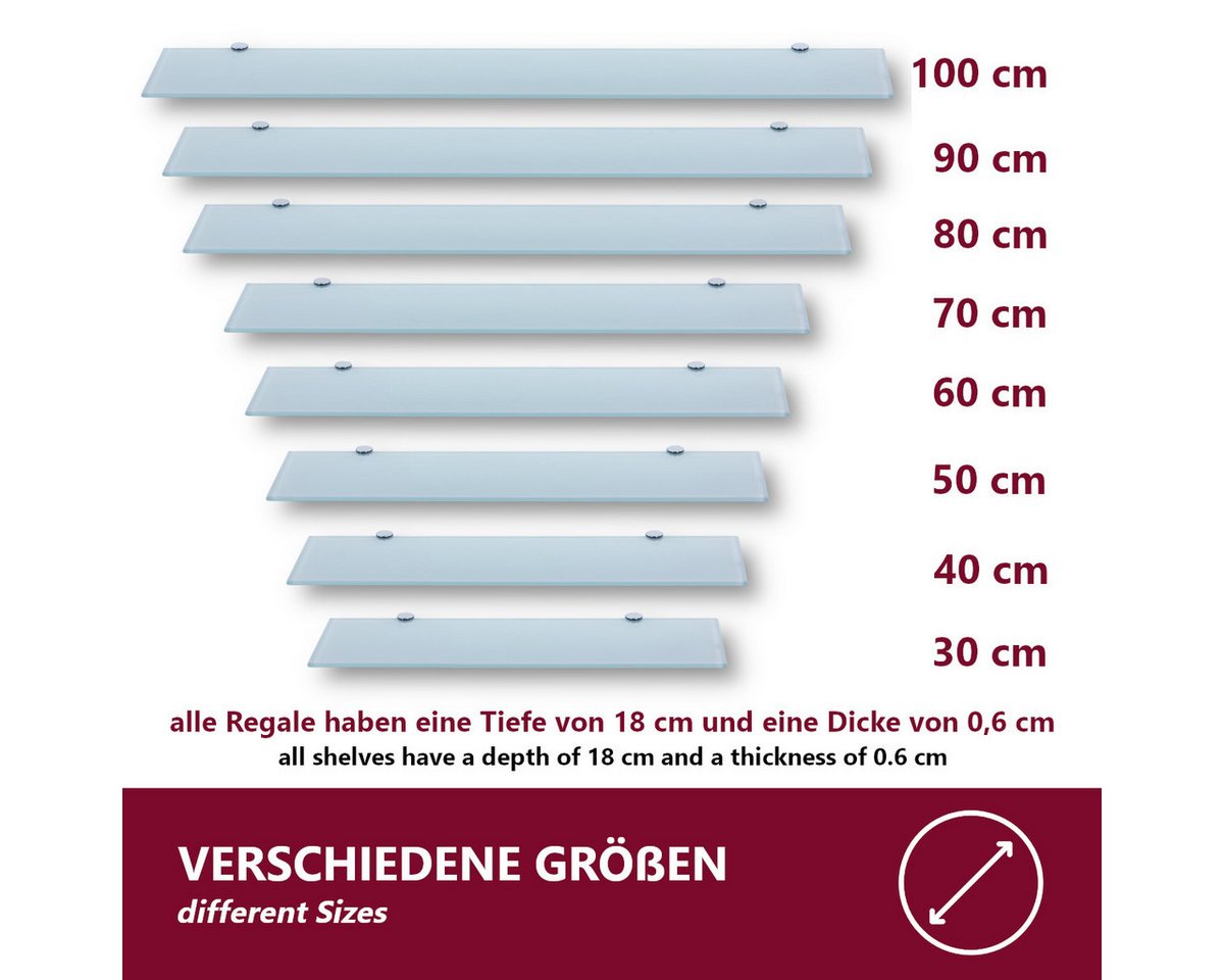 HOOZ Wandregal Glasregal, Wandablage ESG 18cm tief, rechteckig, inkl. Halter 30-100cm, Regal Glas, Platzsparende Wandboard für Dusche, Bad, Küche oder Wohnraum – Bild 2 von 5