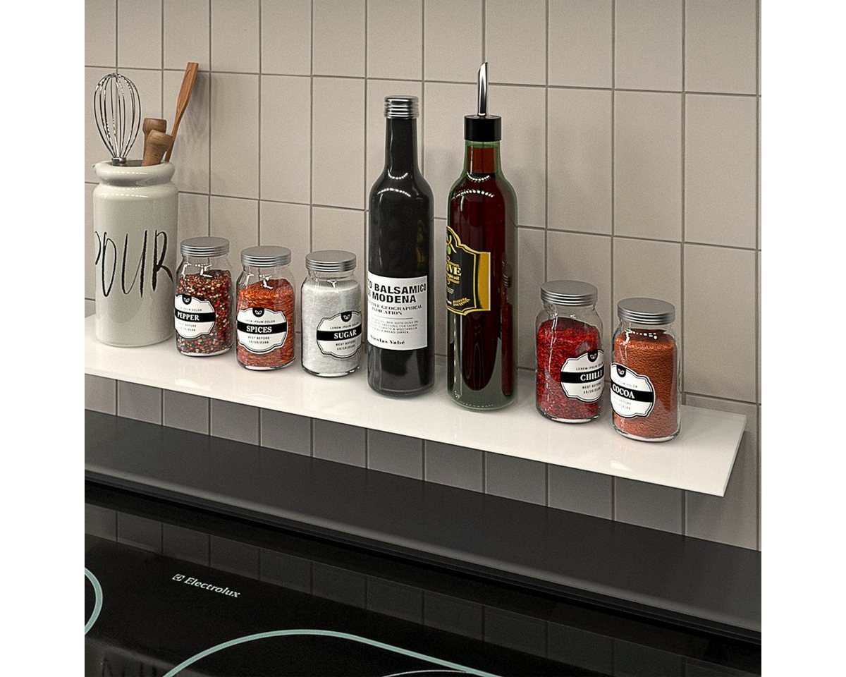 HOOZ Wandregal Glasregal, Wandablage ESG 18cm tief, rechteckig, inkl. Halter 30-100cm, Regal Glas, Platzsparende Wandboard für Dusche, Bad, Küche oder Wohnraum – Bild 5 von 5