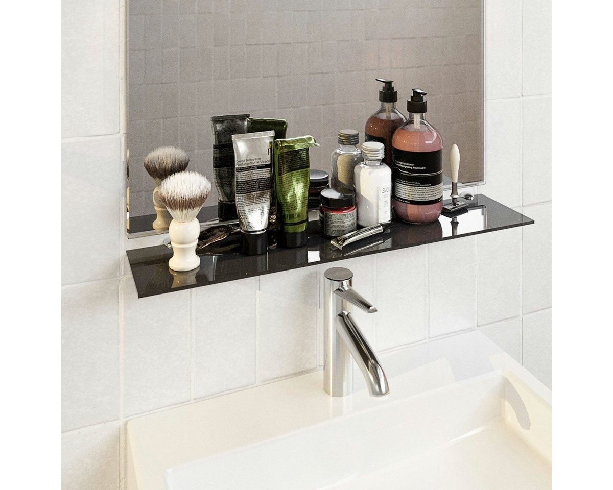 HOOZ Wandregal Glasregal, Wandablage ESG 30x13 cm, rechteckig, mit Halterung Schwarz, Regal Glas 1-tlg., Platzsparende Wandboard für Dusche, Bad, Küche oder Woh – Bild 3 von 5