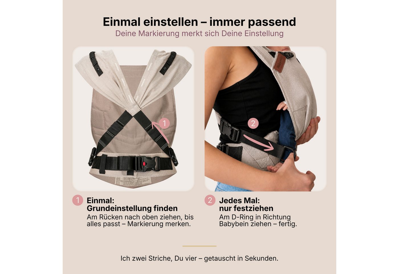 Hoppediz Babytrage Primeo, ab Geburt (2,5 kg) Bauchtrage, Rückentrage & Hüfttrage mit Tuchträgern – Bild 3 von 5