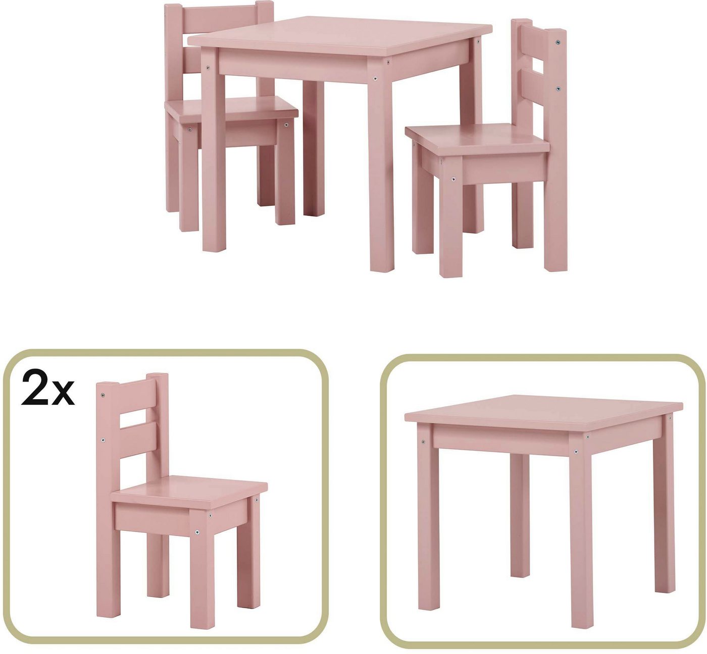 Hoppekids Kindersitzgruppe MADS Kindersitzgruppe, (Set, 3-tlg., 1 Tisch, 2 Stühle), in vielen Farben, mit zwei Stühlen – Bild 2 von 5