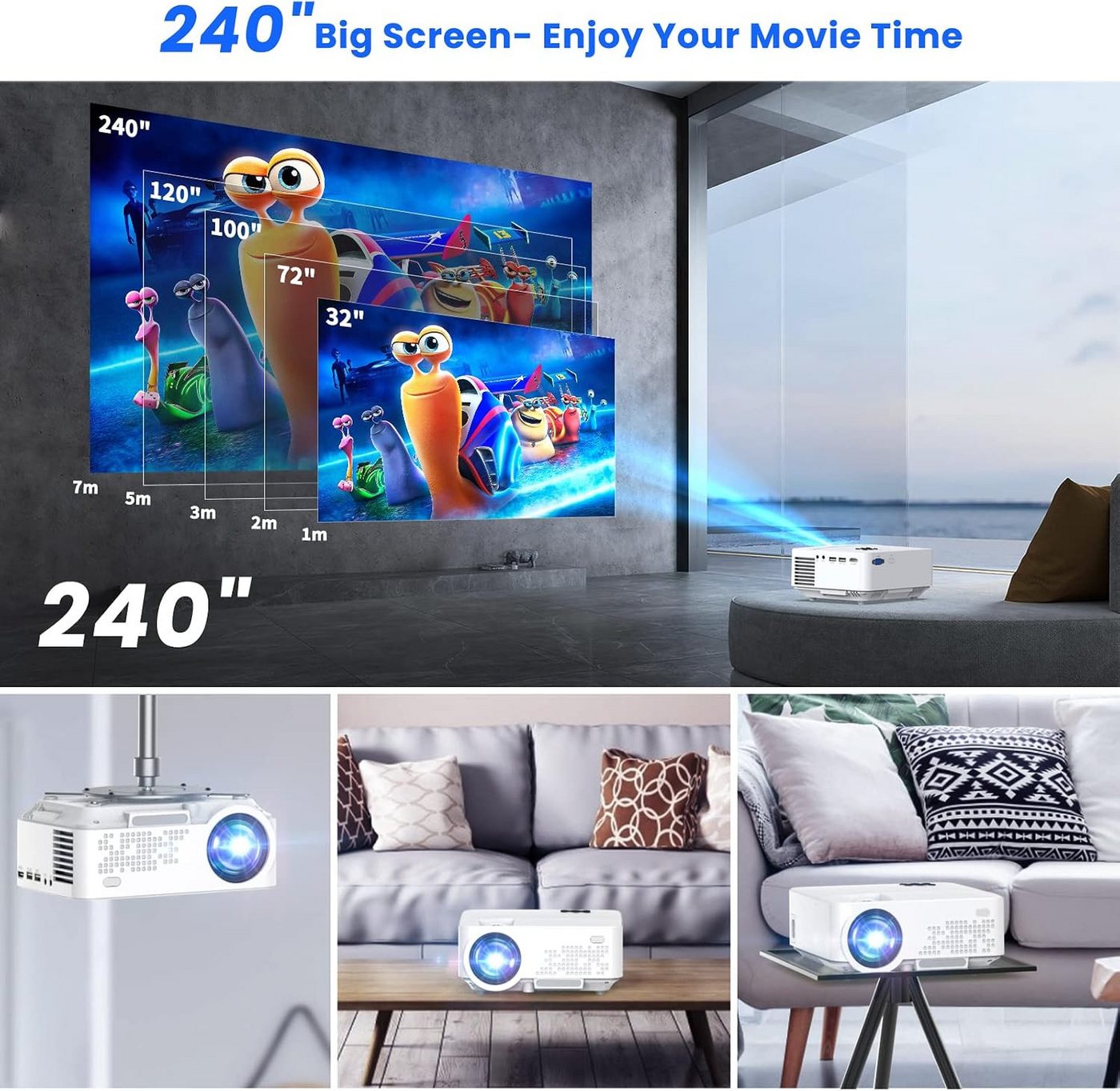 HOPVISION LCD-Beamer (7500 lm, 1920 x 1080 Pixel px, USB-Smartphone-Verbindung, HDMI, VGA & integrierte Lautsprecher) – Bild 4 von 5