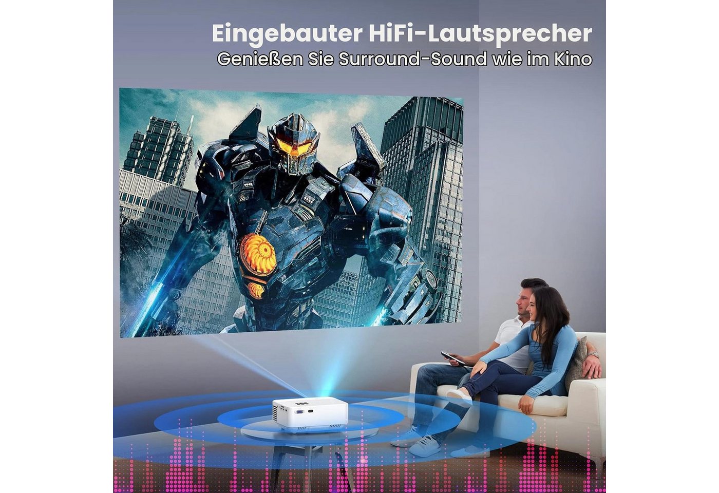 HOPVISION LCD-Beamer (7500 lm, 1920 x 1080 Pixel px, USB-Smartphone-Verbindung, HDMI, VGA & integrierte Lautsprecher) – Bild 5 von 5