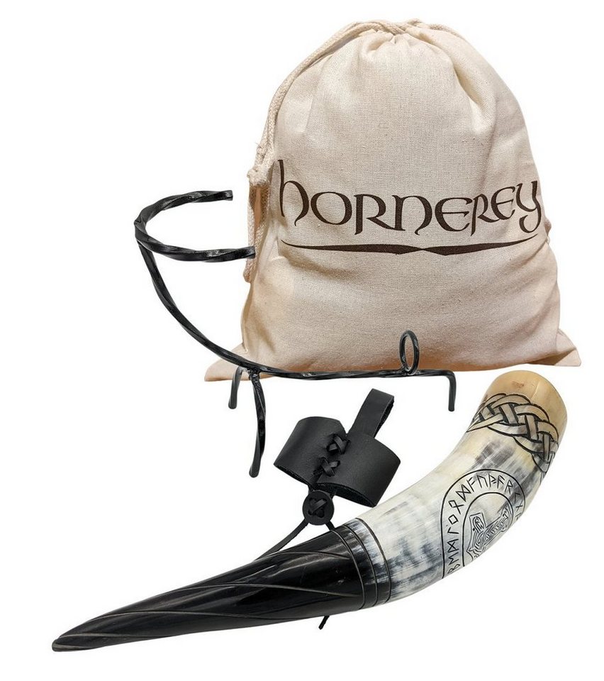 hornerey Bierkrug Thor's Horn, Graviertes Trinkhorn 0,5 l im Set – Bild 2 von 5