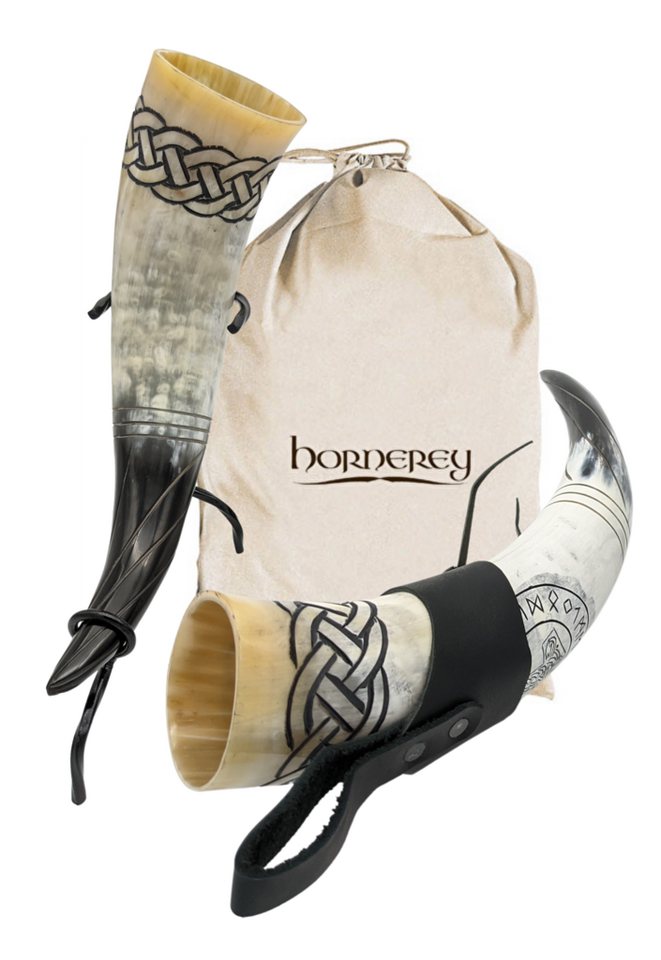 hornerey Bierkrug Thor's Horn, Graviertes Trinkhorn 0,5 l im Set – Bild 3 von 5