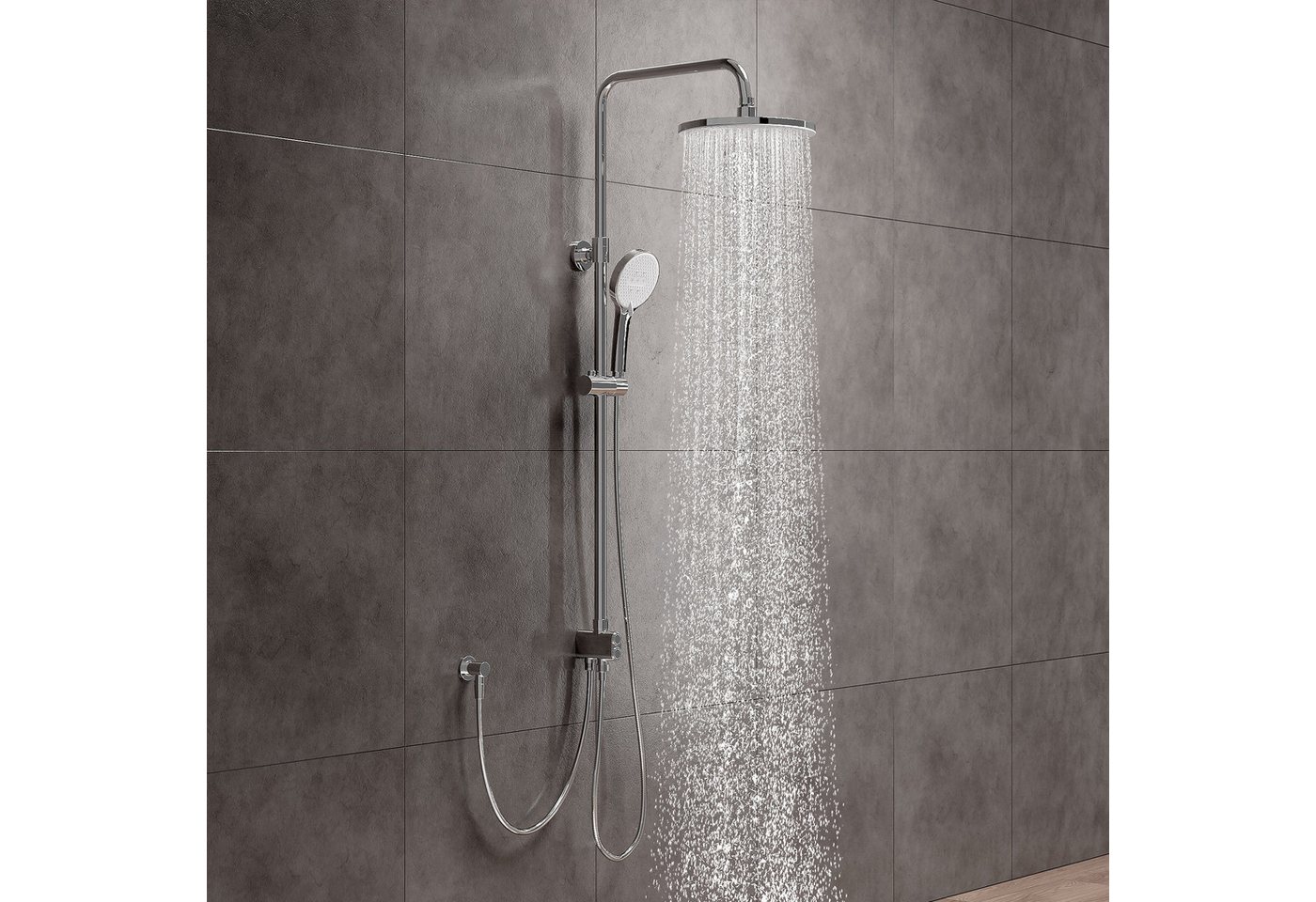 HOROW Brausegarnitur Duschsystem ohne Armatur, Regendusche Set Chrom mit Messing Ventilkern, 5 Strahlart(en), Regendusche Set, mit 5 Strahlarten Handbrause, 5 M – Bild 2 von 5