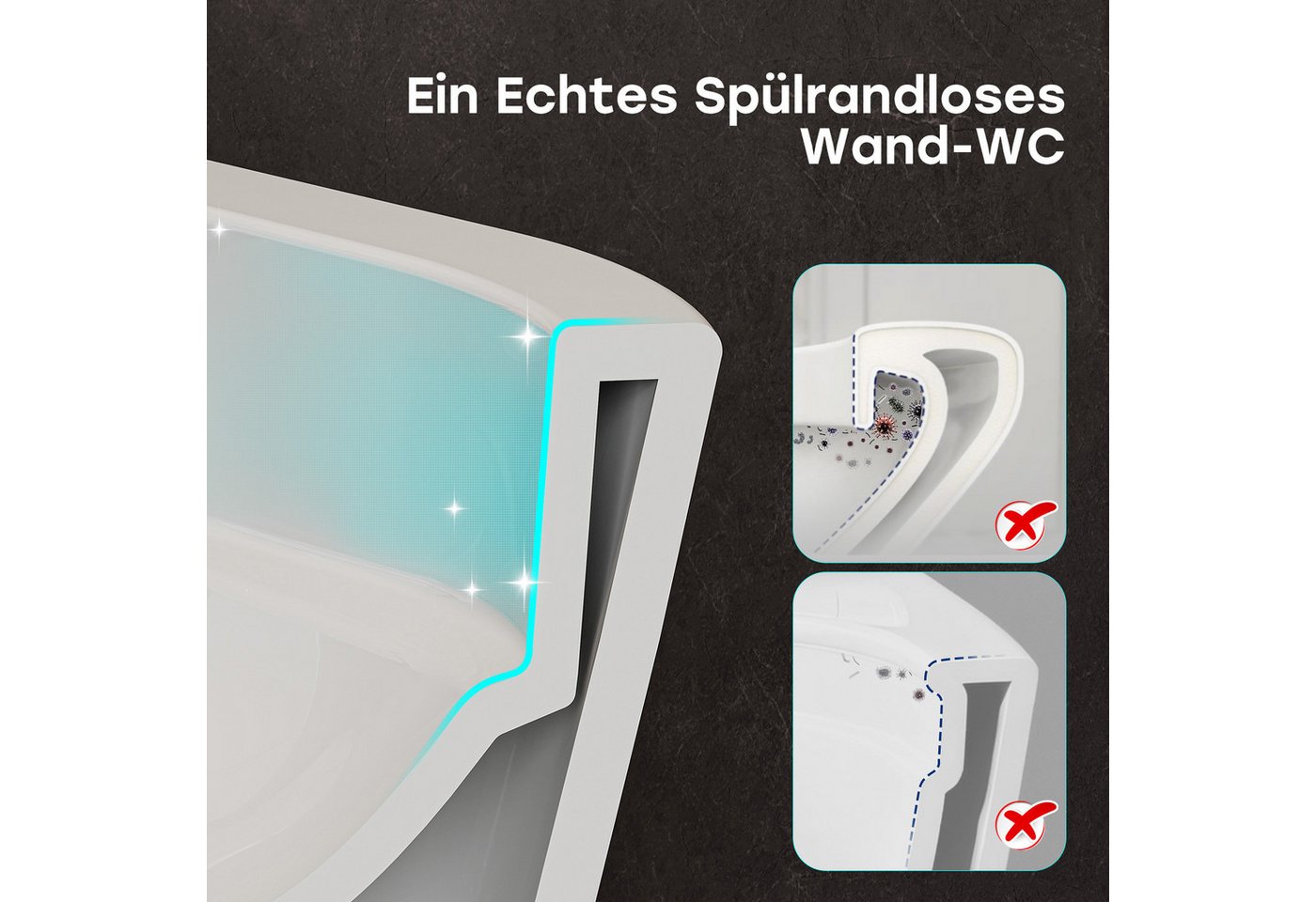 HOROW Dusch-WC Bidet WC, Taharet WC japanische toilette mit Bidet Funktion, Wand WC, Abgang wandhängend, spülrandlos, mit Nachtlicht, beheiztem Sitz, Einstellba – Bild 3 von 5