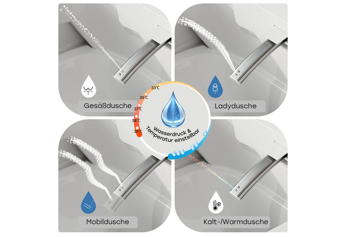 HOROW Dusch-WC Bidet WC, Taharet WC japanische toilette mit Bidet Funktion, Wand WC, Abgang wandhängend, spülrandlos, mit Nachtlicht, beheiztem Sitz, Einstellba – Bild 4 von 5