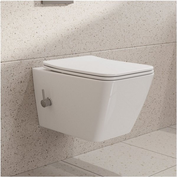 HOROW Dusch-WC Taharet -WC mit Softclose Toilettensitz, spülrandlose Toilette, Toilette mit Bidet-Funktion, Abgang waagerecht, Set, Wand-WC mit WC-Sitz Absenkau