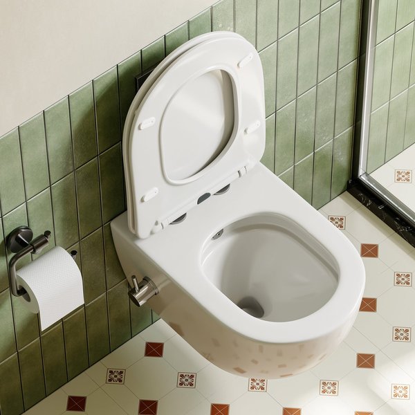 HOROW Dusch-WC Taharet -WC mit Softclose Toilettensitz, spülrandlose Toilette, Toilette mit Bidet-Funktion, Abgang waagerecht, Set, Wand-WC mit WC-Sitz Absenkau