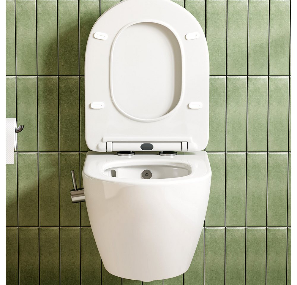 HOROW Dusch-WC Taharet -WC mit Softclose Toilettensitz, spülrandlose Toilette, Toilette mit Bidet-Funktion, Abgang waagerecht, Set, Wand-WC mit WC-Sitz Absenkau – Bild 2 von 5