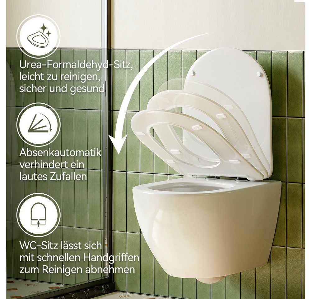 HOROW Dusch-WC Taharet -WC mit Softclose Toilettensitz, spülrandlose Toilette, Toilette mit Bidet-Funktion, Abgang waagerecht, Set, Wand-WC mit WC-Sitz Absenkau – Bild 4 von 5