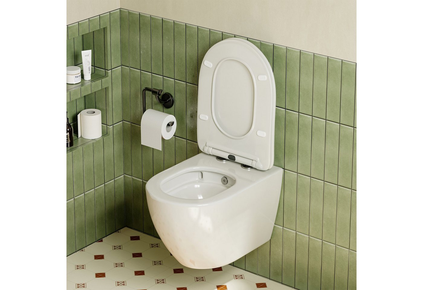 HOROW Dusch-WC Taharet -WC mit Softclose Toilettensitz, spülrandlose Toilette, Toilette mit Bidet-Funktion, Abgang waagerecht, Set, Wand-WC mit WC-Sitz Absenkau – Bild 5 von 5