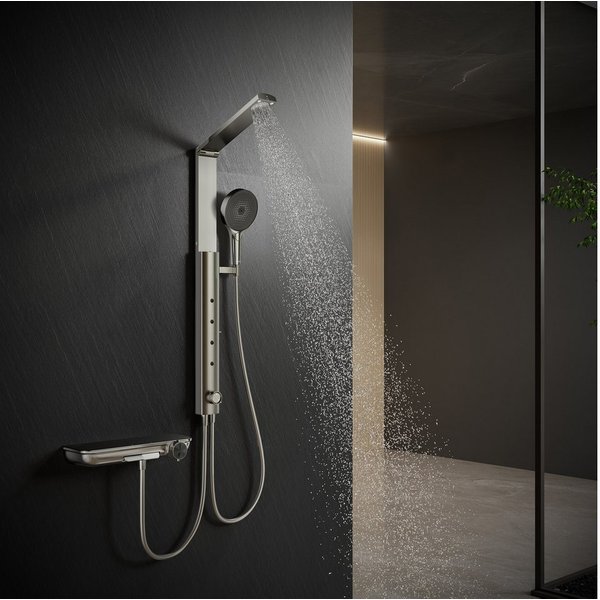 HOROW Duschsystem Brausegarnitur Duschset klappbar mit Thermostatarmatur Massagefunktion, Höhe 83 cm, 4 Strahlart(en), Regendusche Set, 4 Massage-Modi, Klappbar