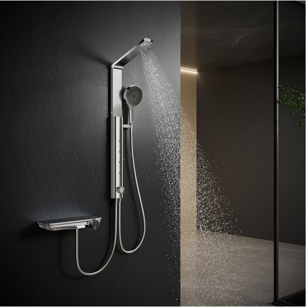 HOROW Duschsystem Brausegarnitur Duschset klappbar mit Thermostatarmatur Massagefunktion, Höhe 83 cm, 4 Strahlart(en), Regendusche Set, 4 Massage-Modi, Klappbar
