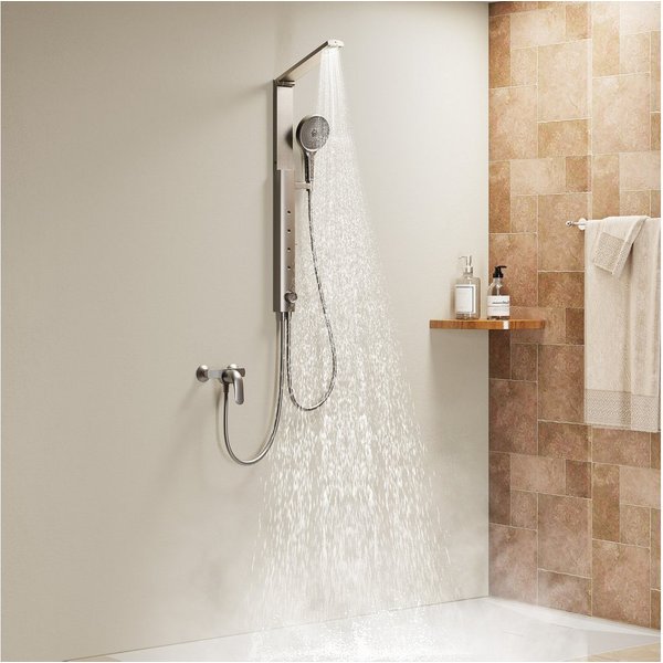 HOROW Duschsystem Brausegarnitur mit Thermostatarmatur und faltbarer Regendusche, 4 Strahlart(en), Regendusche Set, 3 Massage-Modi, Klappbares Duschset, Höhenve
