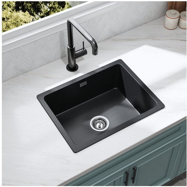 HOROW Granitspüle Küchenspüle aus Granit Einbauspüle Spülbecken 56x43cm, Eckig, 56/43 cm, aus Granit, Komplett-Set,einbau Spülbecken, (Granit Siphon), mit Sipho