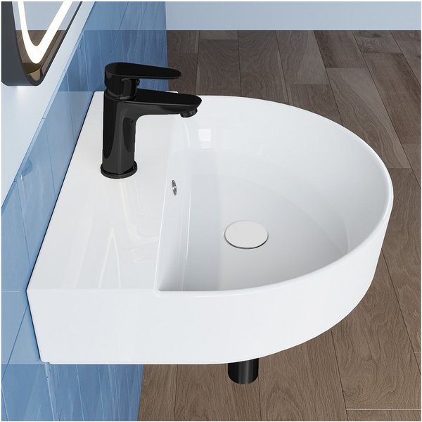 HOROW Waschbecken Aufsatzwaschbecken Waschtisch Handwaschbecken Klein Keramik (Halbkreis 50cm Wandhängend, für Gäste WC)