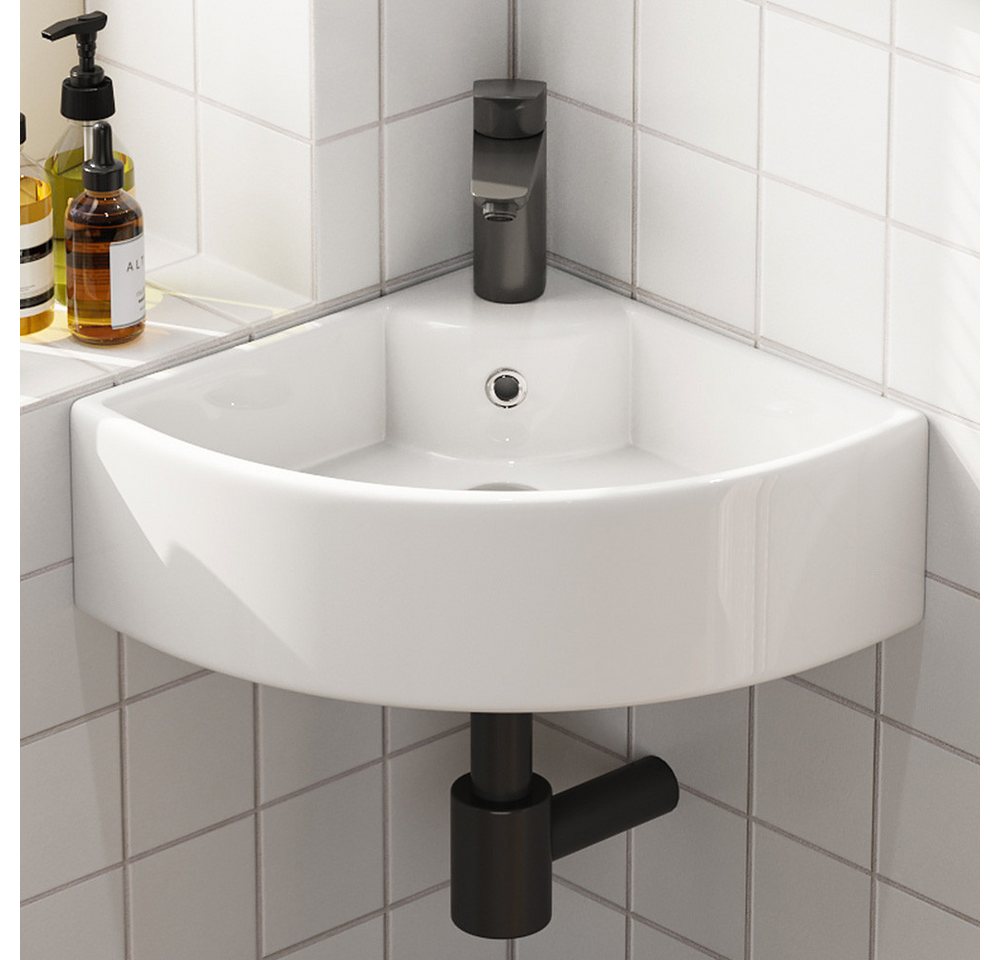 HOROW Waschbecken Waschbecken Waschtisch Badezimmer, Eckwaschbecken Keramik (Waschbecken Klein Gäste WC, Aufsatzwaschbecken Bad 46 x 32 x 12.5 cm) – Bild 2 von 5