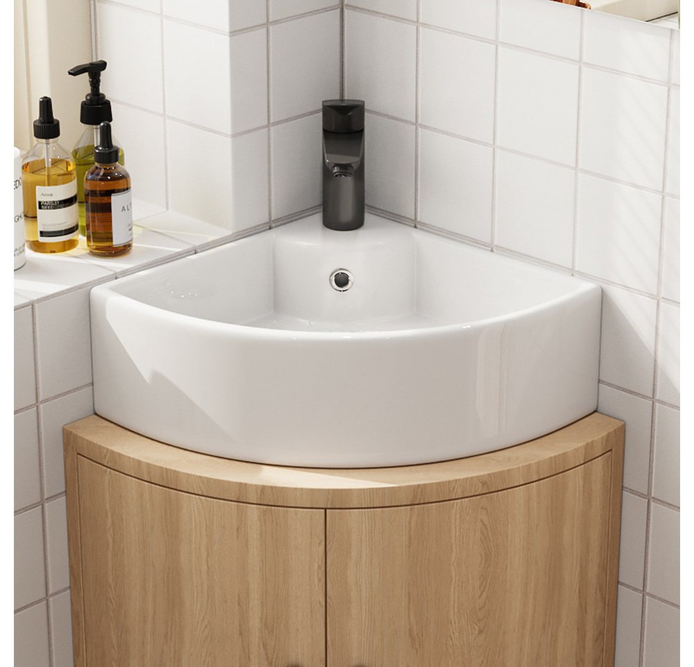 HOROW Waschbecken Waschbecken Waschtisch Badezimmer, Eckwaschbecken Keramik (Waschbecken Klein Gäste WC, Aufsatzwaschbecken Bad 46 x 32 x 12.5 cm) – Bild 3 von 5