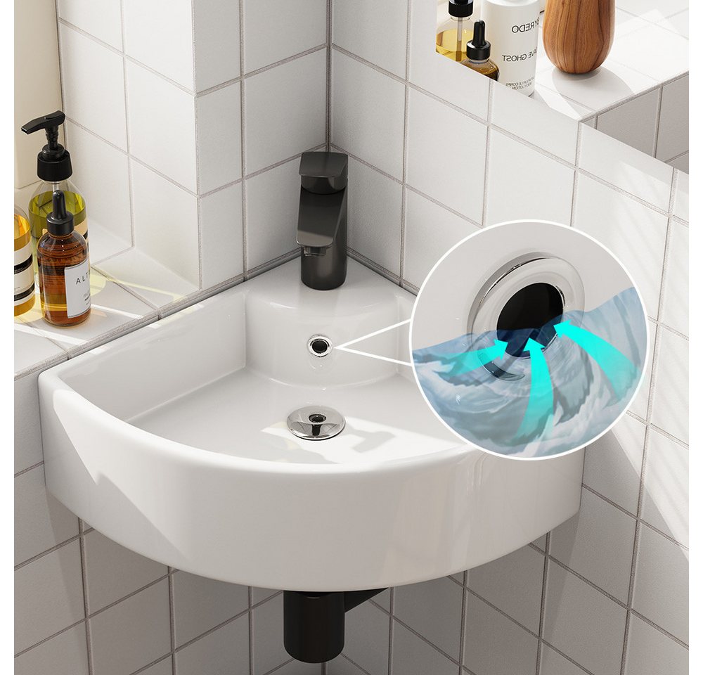 HOROW Waschbecken Waschbecken Waschtisch Badezimmer, Eckwaschbecken Keramik (Waschbecken Klein Gäste WC, Aufsatzwaschbecken Bad 46 x 32 x 12.5 cm) – Bild 4 von 5