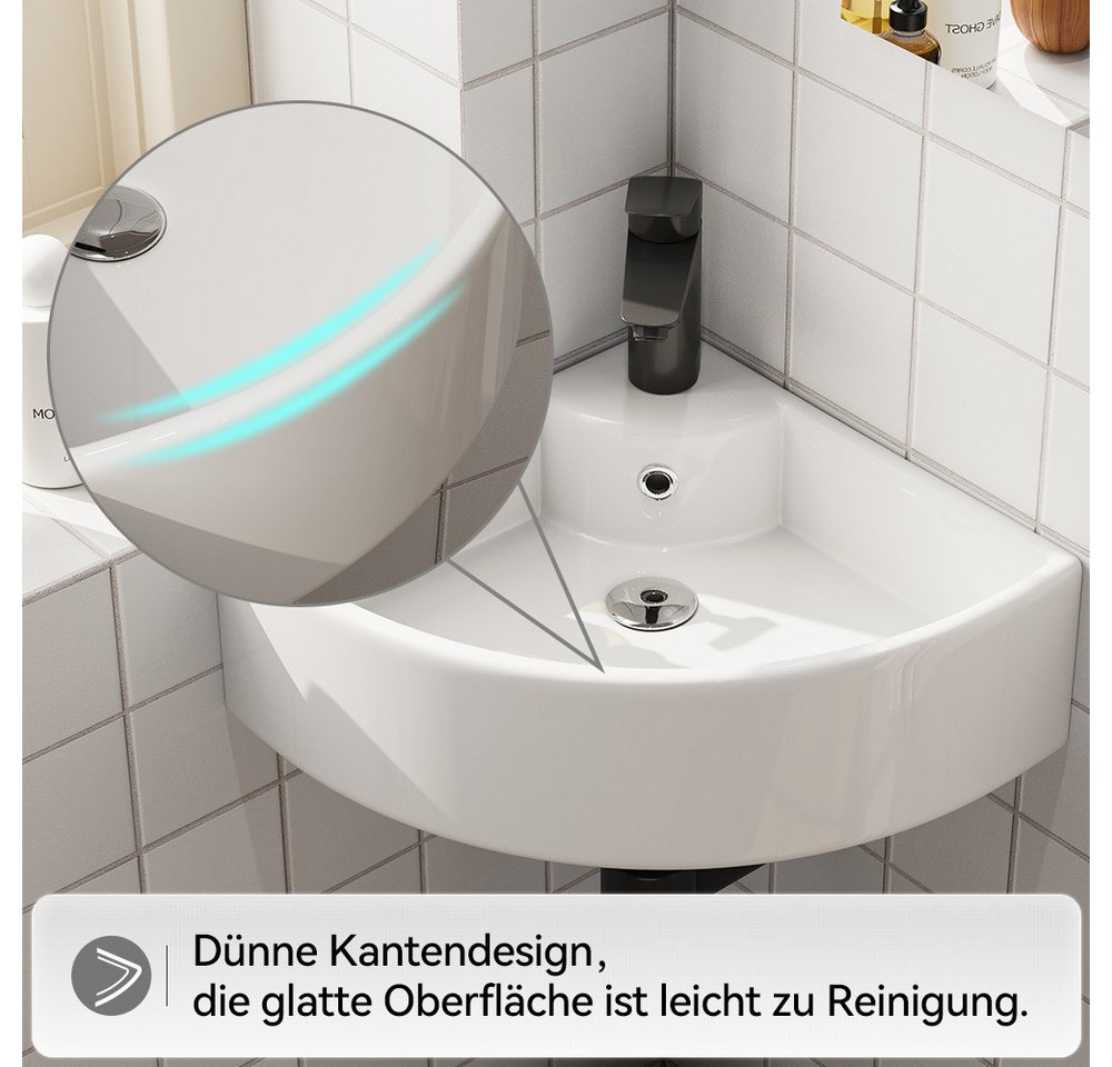 HOROW Waschbecken Waschbecken Waschtisch Badezimmer, Eckwaschbecken Keramik (Waschbecken Klein Gäste WC, Aufsatzwaschbecken Bad 46 x 32 x 12.5 cm) – Bild 5 von 5
