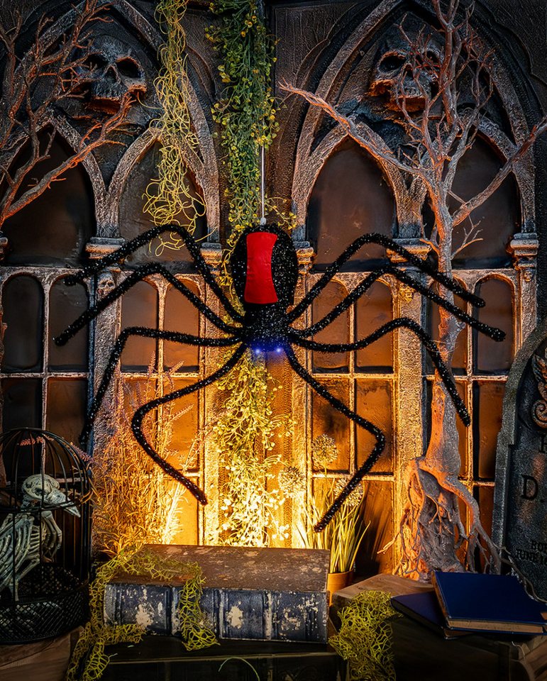 Horror-Shop Dekoobjekt Sich abseilende Spinne mit Leuchtaugen Halloween A – Bild 2 von 2