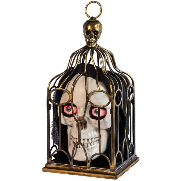 Horror-Shop Dekoobjekt Totenschädel im Käfig Halloween Animatronic 33cm –