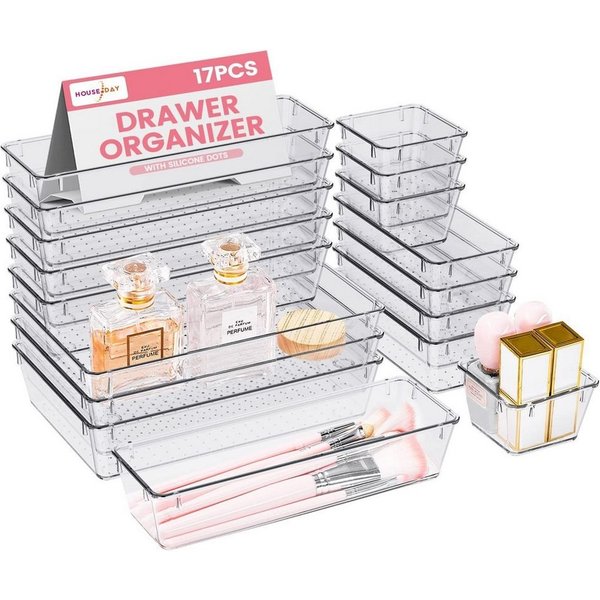 House Day Organizer Schubladen Organizer Set, 4 Größen, für Bad, Küche & Kosmetik (17 St), Schminktisch Organizer, Klar Kunststoff