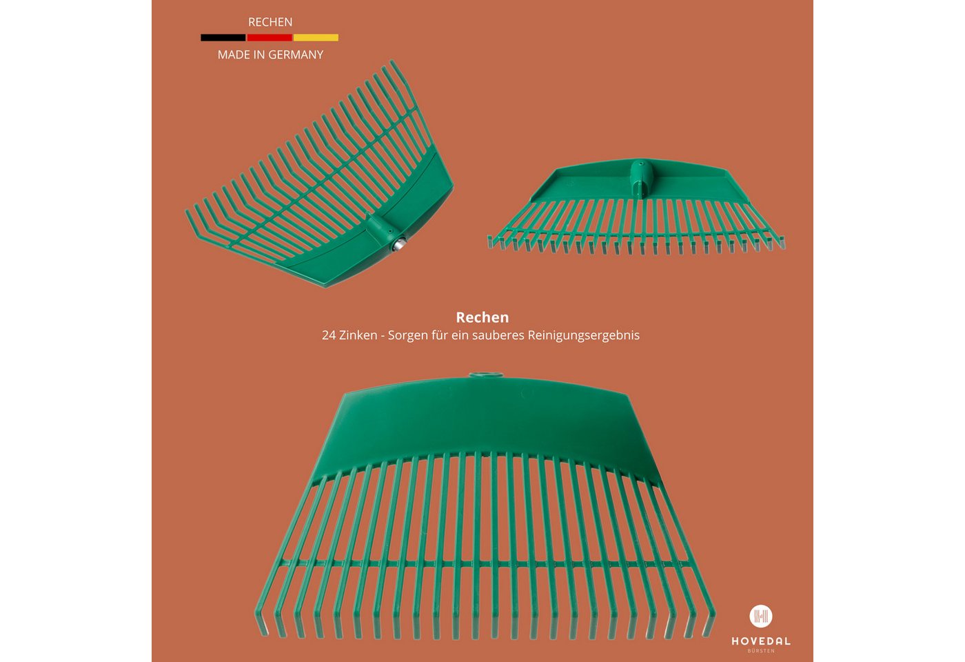 Hovedal Rechenbesen Rechen, Gartenrechen mit Stiel, Rasenrechen, Laubrechen, Laubbesen, Vielseitiger Garten Rechen, Laubharke für die Gartenarbeit – Bild 3 von 5