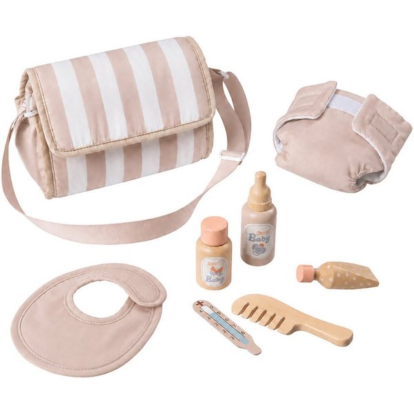 howa Puppen Wickeltasche stripes, mit Windel, Latz und Zubehör