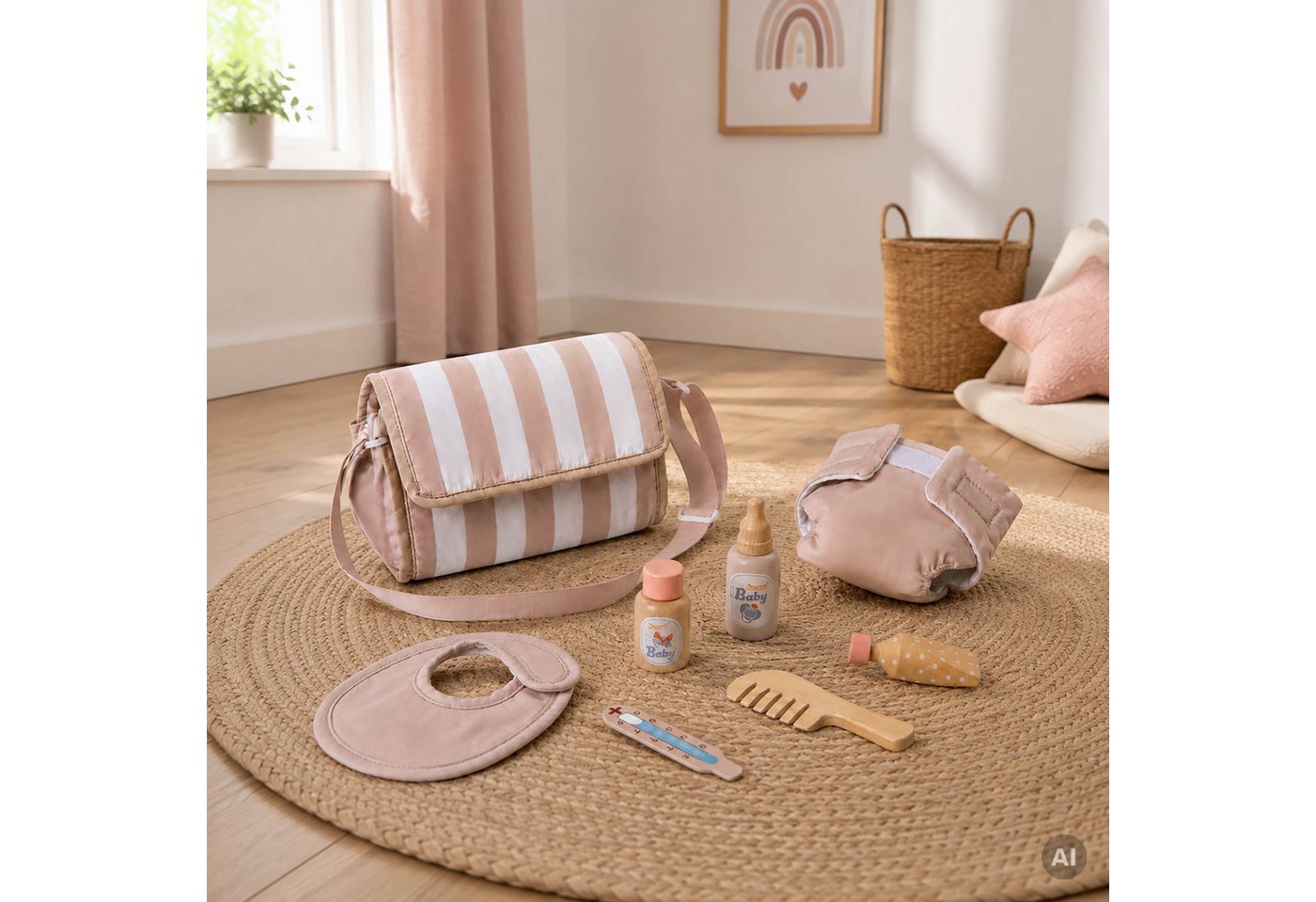 howa Puppen Wickeltasche stripes, mit Windel, Latz und Zubehör – Bild 2 von 3