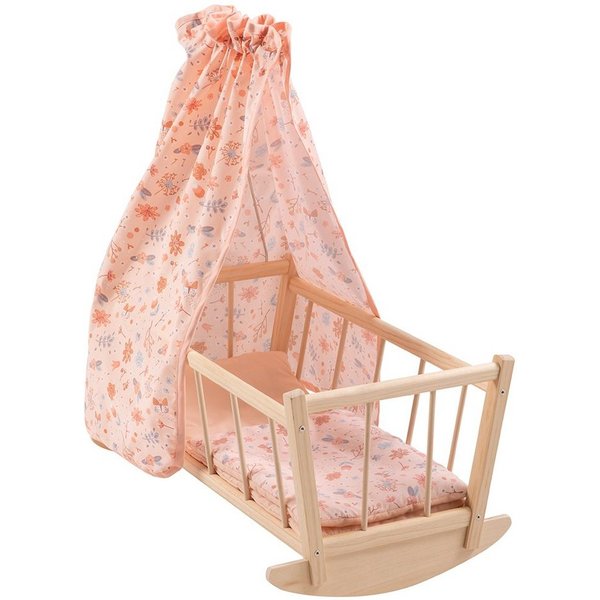 howa Puppenwiege miniflowers, Puppenbett aus Holz, inkl. Bettzeug und Betthimmel