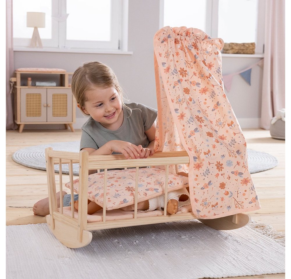 howa Puppenwiege miniflowers, Puppenbett aus Holz, inkl. Bettzeug und Betthimmel – Bild 2 von 3