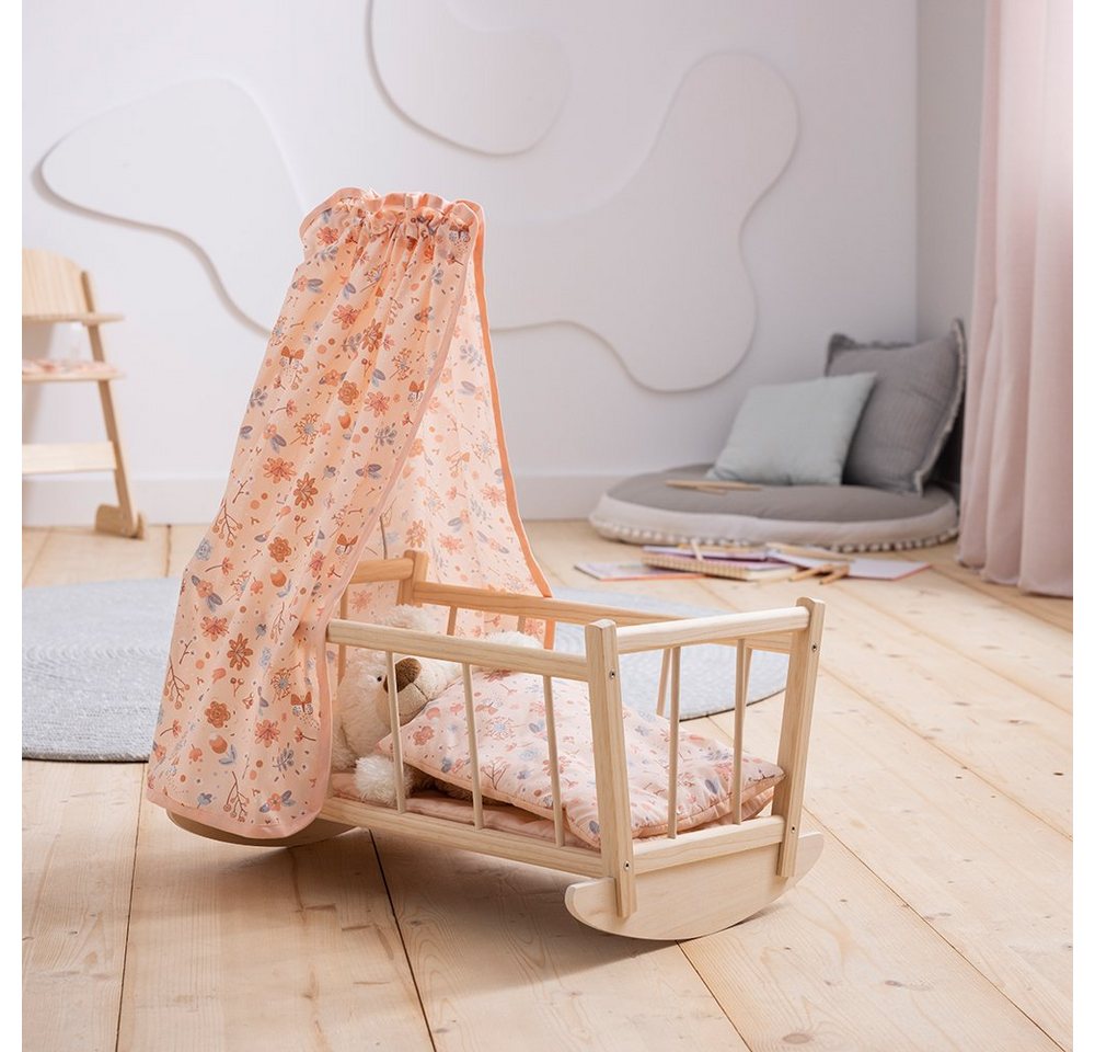 howa Puppenwiege miniflowers, Puppenbett aus Holz, inkl. Bettzeug und Betthimmel – Bild 3 von 3