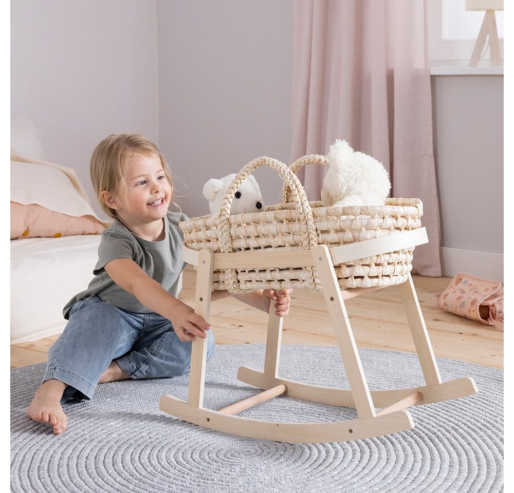 howa Puppenwiege miniflowers, aus Holz mit herausnehmbaren Puppentragekorb – Bild 2 von 5