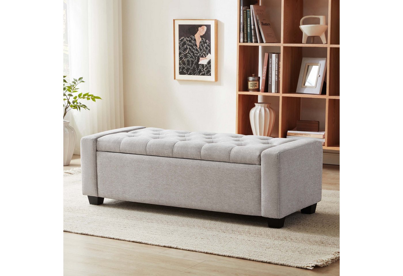 Howjoe Sitzbank Mit Stauraum, Belastbar Bis 200 Kg, Aufbewahrungsbox -123*50*42cm (1-St), Polsterter Sitzmöbel für Wohnzimmer, Schlafzimmer & Flur, 123x50x42cm – Bild 3 von 5