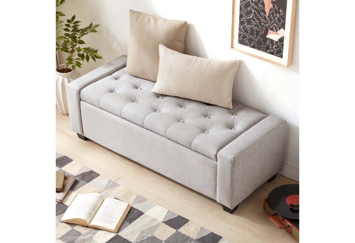 Howjoe Sitzbank Mit Stauraum, Belastbar Bis 200 Kg, Aufbewahrungsbox -123*50*42cm (1-St), Polsterter Sitzmöbel für Wohnzimmer, Schlafzimmer & Flur, 123x50x42cm – Bild 4 von 5