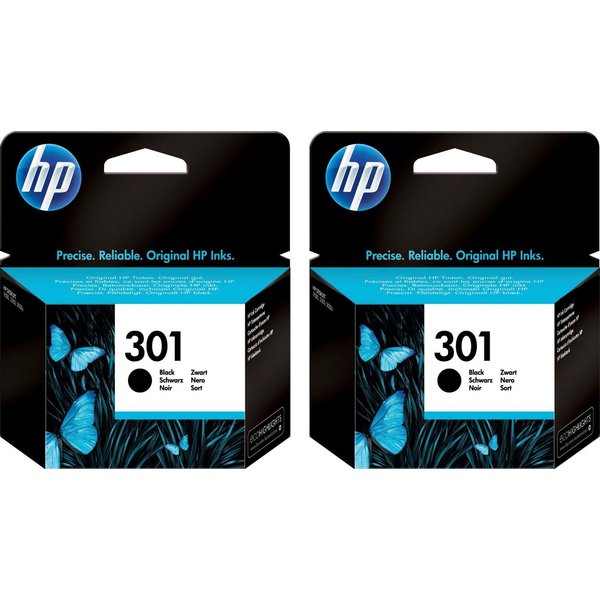 HP HP original Druckerpatrone 301 schwarz, Doppelpack Tintenpatrone (Spar-Set, original Druckerpatrone 301 Doppelpack CH561EE schwarz)