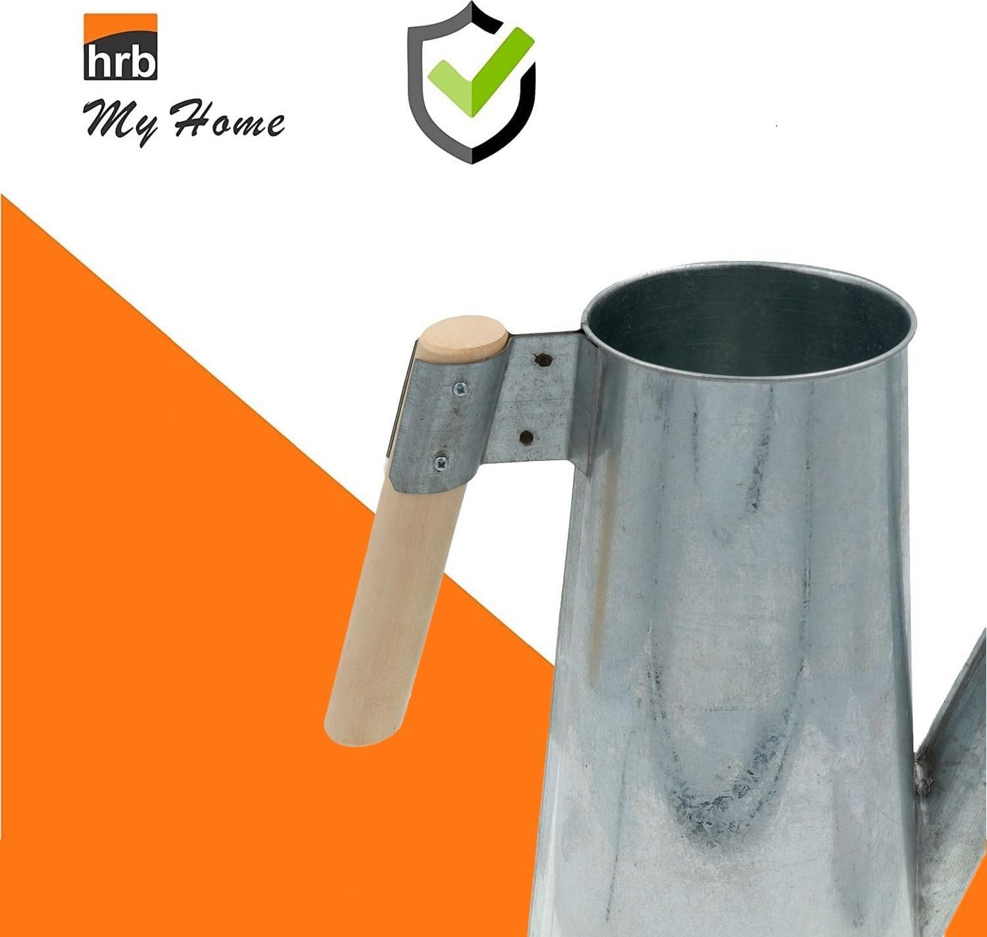 hrb Gießkanne Zinkgießkanne 3 L, feuerverzinkt,langlebige Metallgießkanne Kanne, ergonomischer Buchenholzgriff, verzinkter Metallstahl, lackiert – Bild 5 von 5