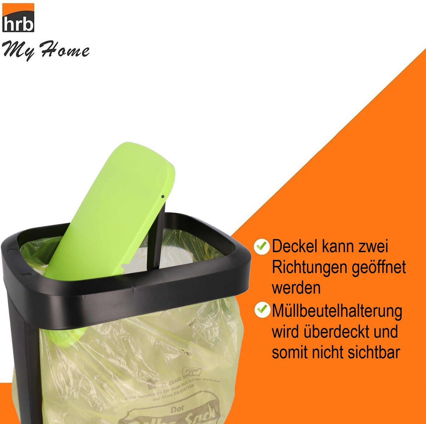 hrb Müllsackständer Gelber Sack Ständer Schwingdeckel, Mülleimer Küche Beutel 70-120L, mit Schwingdeckel, für Müllbeutel von 70-120 L geeigent – Bild 4 von 5